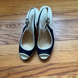 Michael Kors Black and Cream Peep-Toe Slingback Mules